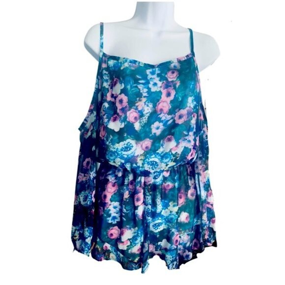 Nordstrom Let Them Eat Cake Open Cold Shoulder‎ Floral Pattern Flowy Romper SZ M - Picture 2 of 16